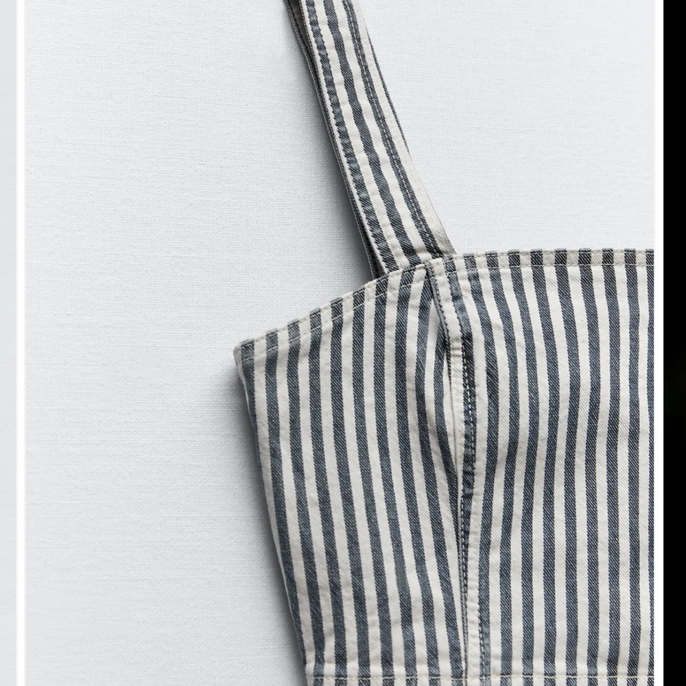 [Zara] Striped Denim Crop Top - Picture 9 of 12
